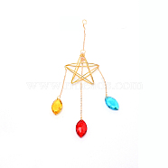 Colorful Glass Hanging Crystal Pendant Ornament, with Star Iron Finding, for Window Home Decoration, Golden, 300mm(HJEW-TAC0012-20)
