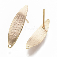 Brass Stud Earring Findings, with Loop, Nickel Free, Horse Eye, Real 18K Gold Plated, 20.5x5.5mm, Hole: 1mm, Pin: 0.8mm(KK-T055-029G-NF)