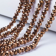 Electroplate Transparent Glass Beads Strands, Full Plated, Faceted, Rondelle, Copper Plated, 4x3mm, Hole: 0.4mm, about 113~115pcs/strand, 41~42cm(EGLA-A034-T4mm-UA04)