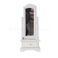 Wooden Mini Full-Length Dressing Mirror with Drawer, for Doll House Decor, White, 58x26x134mm(MIMO-PW0003-125A)