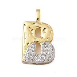 Brass Micro Pave Cubic Zirconia Pendants, Letter Charms, Real 18K Gold Plated, Letter B, 26.5x15x4mm, Hole: 5x2.5mm(KK-B126-02G-B)