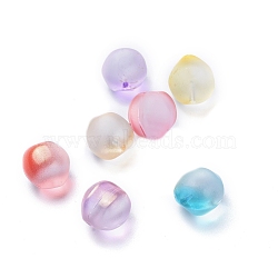 Transparent Glass Beads, Frosted, with Glitter Powder, Half Drilled, Peach, Mixed Color, 11.5x11.5x11mm, Hole: 1mm(GLAA-M040-C)