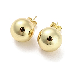 Brass Stud Earrings, Round Ball, Real 18K Gold Plated, 26x14mm(EJEW-I300-04A-G)