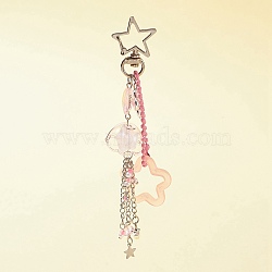 Acrylic & Glass Pendant Keychains, with Alloy & Iron Findings, for Car Key Bag Decoration, Flower & Star & Fish, Pink, 13.7cm(KEYC-FZ00004)