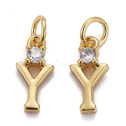 Brass Micro Pave Clear Cubic Zirconia Pendants, with Jump Rings, Real 18K Gold Plated, Long-Lasting Plated, Letter, Letter.Y, 10x5x2mm(ZIRC-Z011-35Y)