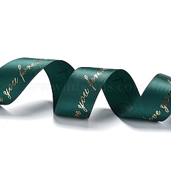 Polyester Ribbons, Single Face Printed, Heartbeat & Word Love You Pattern, for DIY Gift Packing, Teal, 1 inch(26mm), about 50 yards/roll(45m/roll)(OCOR-L043-A03)
