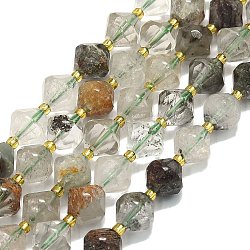 Natural Lodolite Quartz Beads Strands, Faceted, Bicone, 10~10.5x10~10.5mm, Hole: 1mm, about 30~32pcs/strand, 15.16~15.35''(38.5~39cm)(G-I376-C14-01)