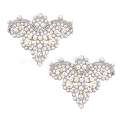 2Pcs Felt Sew on Ornament Accessories, Rhinestone & Plastic Imitation Pearl Beaded Appliques, Silver, 97x120x13mm(DIY-FG0004-33C)