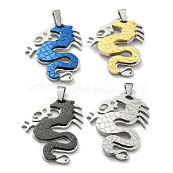 Ion Plating(IP) 304 Stainless Steel Pendants, with Rhinestone, Dragon, Mixed Color, 42x34x4mm, Hole: 12.5x4mm(STAS-M329-01)