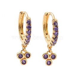 Purple Cubic Zirconia Grape Dangle Hoop Earrings, Rack Plating Brass Jewelry for Women, Cadmium Free & Lead Free, Real 18K Gold Plated, 20.5mm, Pin: 1mm(EJEW-C030-12G)