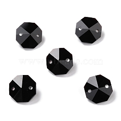 Electroplate Glass Links Connectors, Faceted, for Chandelier Prism Beads Chain, DIY Craft Jewelry Decoration, Octagon, Black, 14x14x7.5mm, Hole: 1.6mm(EGLA-I014-01M)