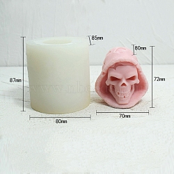 Halloween Skull DIY Food Grade Silicone Statue Candle Molds, Aromatherapy Candle Moulds, Portrait Sculpture Scented Candle Making Molds, White, 8.5x8x8.7cm(PW-WG77644-01)