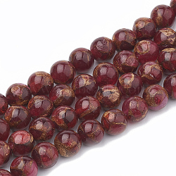 Natural Chalcedony Beads Strands, Imitation Gold Clinquant Stone, Dyed & Heated, Round, Red, 10~10.5mm, Hole: 1mm, about 37~38pcs/strand, 14.96~15.35 inch(38~39cm)(G-S333-10mm-014D)