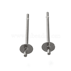 Anti-Tarnish 304 Stainless Steel Stud Earring Findings, for Half Drilled Beads, Stainless Steel Color, 14x3mm, Pin: 12x0.8mm(STAS-P370-01A-P)