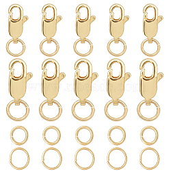 Rack Plating Brass Lobster Claw Clasps, with Brass & 304 Stainless Steel Open Jump Rings, Real 18K Gold Plated, Clasps: 8~10x4~5mm, 6pcs; Jump Rings: 6~7x0.7~1mm, 12pcs(KK-BBC0009-99)