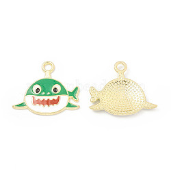 Alloy Enamel Pendants, Shark Charm, Golden, Medium Sea Green, 19.5x22.5x2mm, Hole: 2.3mm(ENAM-G212-04G-04)