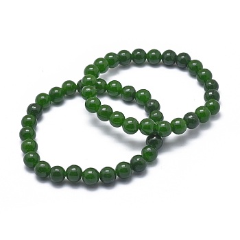 Natural TaiWan Jade Bead Stretch Bracelets, Round, Dyed, 2-1/8 inch~2-3/8 inch(5.5~6cm), Bead: 8mm