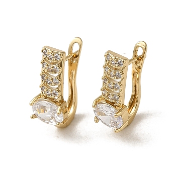 Brass Hoop Earrings, with Glass, Light Gold, 19.5x8mm