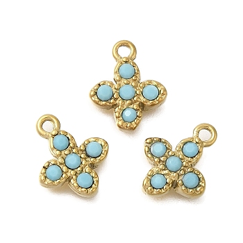 304 Stainless Steel Pave Synthetic Turquoise Charms, Golden, Cross, 12.5x10x3mm, Hole: 1.4mm