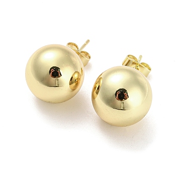 Brass Stud Earrings, Round Ball, Real 18K Gold Plated, 26x14mm
