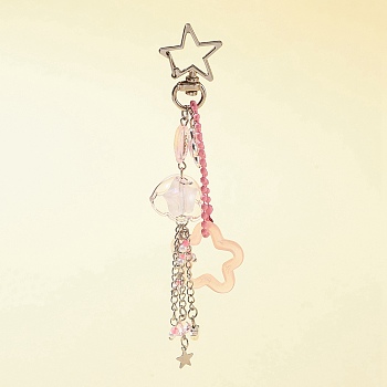 Acrylic & Glass Pendant Keychains, with Alloy & Iron Findings, for Car Key Bag Decoration, Flower & Star & Fish, Pink, 13.7cm