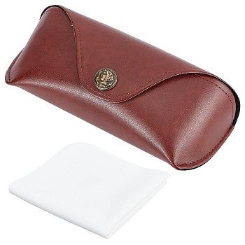 1Pc Imitation Leather Glasses Cases, with 1Pc Suede Fiber Glasses Cleaning Cloth, Sienna, Cases: 175x70x46mm, Cloth: 150x150x0.5mm