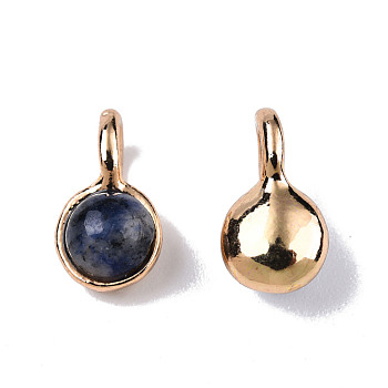 Natural Blue Spot Jasper Charms, with Light Gold Plated Brass Findings, Round, 11.5x6.5x5mm, Hole: 2mm