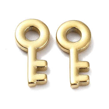 Ion Plating(IP) 304 Stainless Steel Charms, Key Charm, Real 18K Gold Plated, 13.5x11.5x1.5mm, Hole: 2.5mm