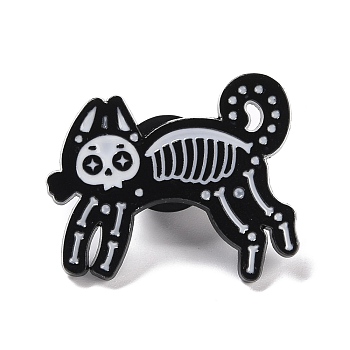 Dog Skeleton Enamel Pin, Halloween Animal Alloy Badge for Backpack Clothing, Electrophoresis Black, White, 23x27x2mm, Pin: 1mm