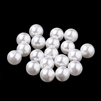 ABS Plastic Imitation Pearl Beads, Half Drilled Beads, Round, White, 10mm, Half Hole: 1.6mm, about 1000pcs/bag
