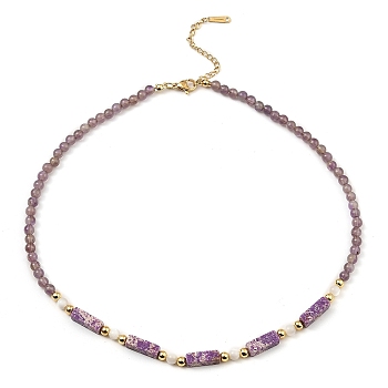 Natural Amethyst Rectangle & Shell Beaded Necklaces, 15.39 inch(391mm)