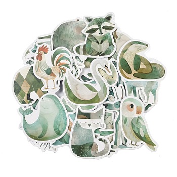 50Pcs PVC Waterproof Stickers, Self-adhesive Decals, Green Animal, Mixed Color, 56~58x45~54x0.2mm