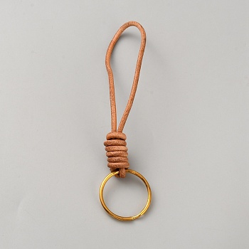 Cowhide Leather Keychains, with Iron Rings, Ring, Golden, Sandy Brown, 133mm