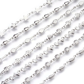 304 Stainless Steel Link Chain Bracelets, with Lobster Claw Clasps, Mixed Shapes, Stainless Steel Color, 8 inch~8-1/2 inch(20.3~21.5cm)