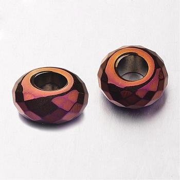 Electroplate Non-magnetic Synthetic Hematite European Beads, Faceted, Large Hole Rondelle Beads, Purple Plated, 14x6mm, Hole: 6mm