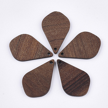 Wood Pendants, Teardrop, Saddle Brown, 28x18x2.5~3mm, Hole: 1.6mm