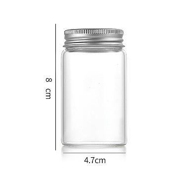 Column Glass Screw Top Bead Storage Tubes, Clear Glass Bottles with Aluminum Lips, Silver, 4.7x8cm, Capacity: 100ml(3.38fl. oz)