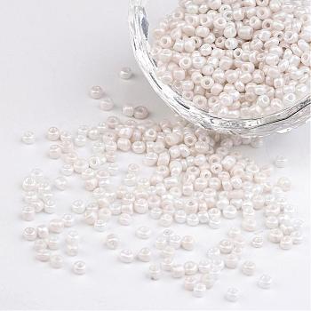 DIY Craft Beads 8/0 Opaque Colors Lustered Round Glass Seed Beads, White, Size: about 3mm in diameter, hole:1mm, about 1101pcs/50g