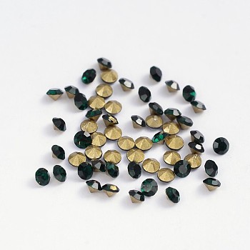 Back Plated Grade A Diamond Glass Pointed Rhinestone, Emerald, 4.9~5mm, about 720pcs/bag