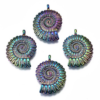 Rainbow Color Alloy Pendants, Cadmium Free & Lead Free, Spiral Shell, 36x27x7mm, Hole: 2.5mm