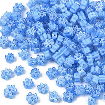 Glass Beads, Flower, Cornflower Blue, 5~7x5~7x2~3mm, Hole: 1mm