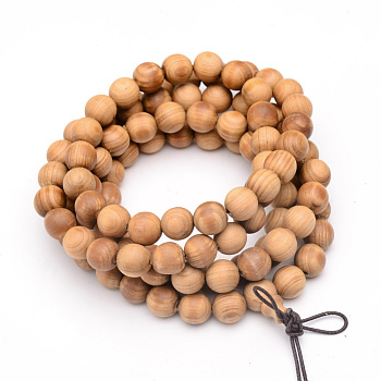 5-Loop Wrap Style Buddhist Jewelry, Western Red Cedar Mala Bead Bracelets/Necklaces, Round, Sandy Brown, 34-5/8 inch(88cm)