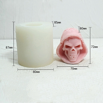 Halloween Skull DIY Food Grade Silicone Statue Candle Molds, Aromatherapy Candle Moulds, Portrait Sculpture Scented Candle Making Molds, White, 8.5x8x8.7cm