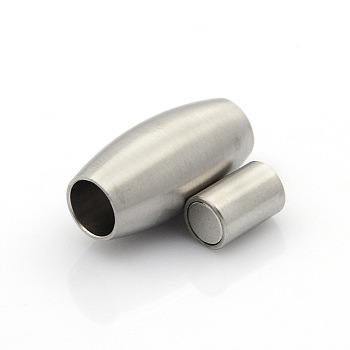 304 Stainless Steel Matte Surface Magnetic Clasps with Glue-in Ends, Barrel, Stainless Steel Color, 21x10mm, Hole: 5mm