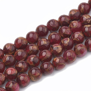 Natural Chalcedony Beads Strands, Imitation Gold Clinquant Stone, Dyed & Heated, Round, Red, 10~10.5mm, Hole: 1mm, about 37~38pcs/strand, 14.96~15.35 inch(38~39cm)