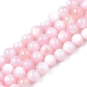 Natural Freshwater Shell Beads Strands, Dyed, Round, Pearl Pink, 2.5mm, Hole: 0.5mm, about 122~136pcs/strand, 14.57 inch~15.63 inch(37cm~39.7cm)