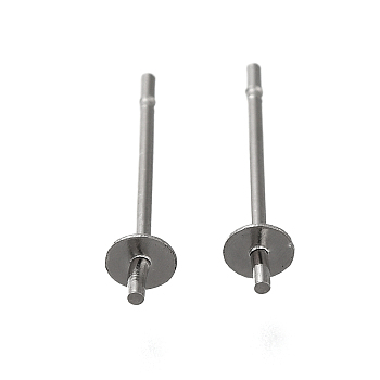 Anti-Tarnish 304 Stainless Steel Stud Earring Findings, for Half Drilled Beads, Stainless Steel Color, 14x3mm, Pin: 12x0.8mm