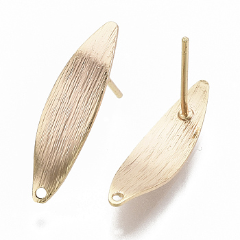 Brass Stud Earring Findings, with Loop, Nickel Free, Horse Eye, Real 18K Gold Plated, 20.5x5.5mm, Hole: 1mm, Pin: 0.8mm