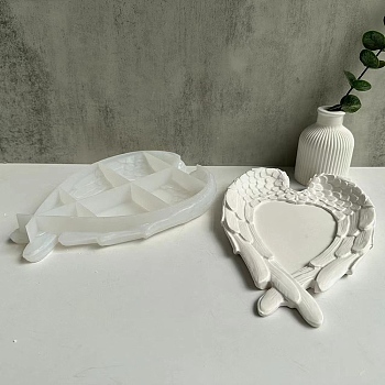 Silicone Heart Wing Storage Tray Molds, Resin Casting Molds, for UV Resin, Epoxy Resin Craft Making, White, 240x170x33mm
