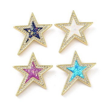 Brass Micro Pave Clear Cubic Zirconia Pendants, with Synthetic Opal, Real 18K Gold Plated, Star, Mixed Color, 23.5x21x2.5mm, Hole: 4x2mm